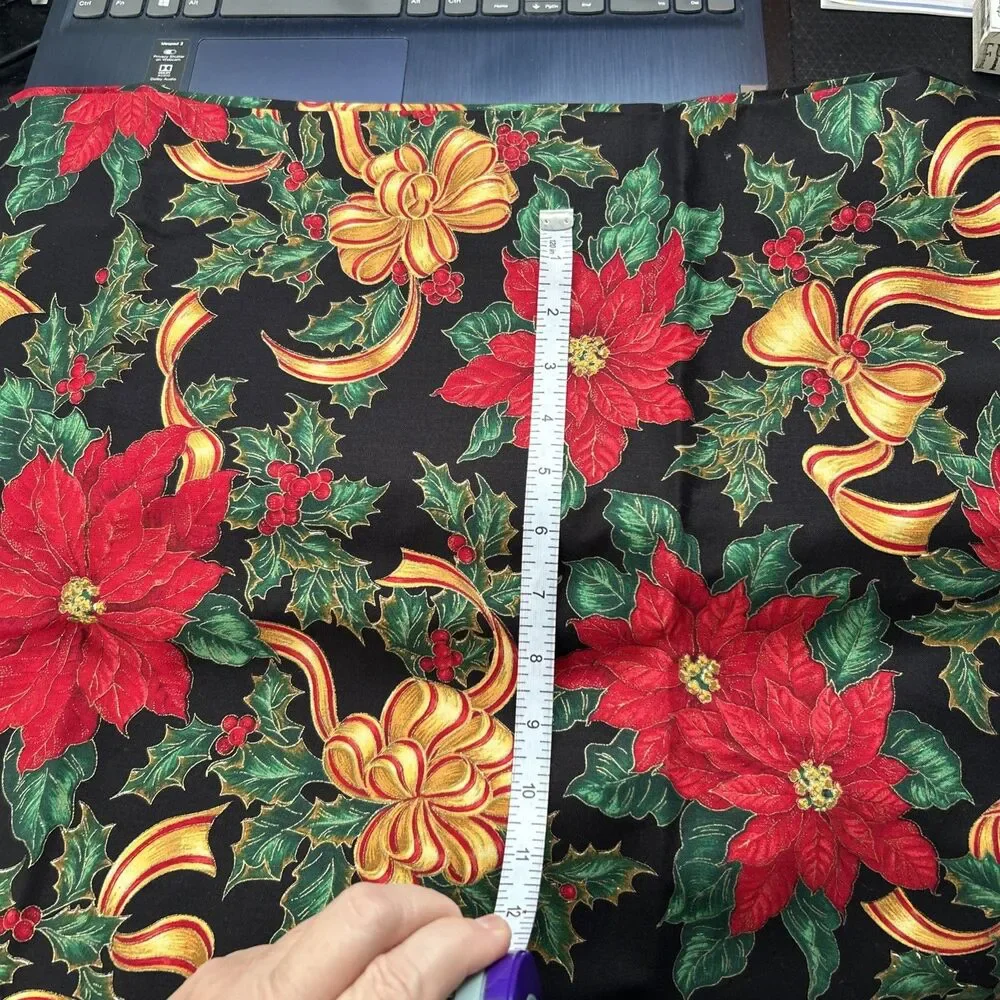 Cranston Home Christmas Holly Holiday Poinsettia Bows Floral Print Cotton Fabric